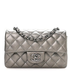Metallic Lambskin Quilted Mini Rectangular Flap Silver