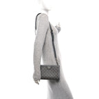 GG Supreme Monogram Textured Dollar Calfskin Web Small Ophidia Shoulder Bag Grey Black Graphite Grey