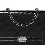Patent Calfskin Quilted Boy Wallet On Chain WOC Black