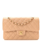 Caviar Quilted Small Double Flap Beige
