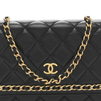 Lambskin Quilted Chain Around Wallet On Chain WOC Black