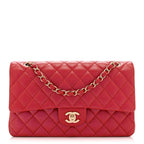 Iridescent Caviar Quilted Medium Double Flap Red
