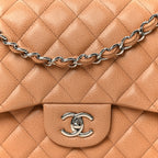 Caviar Quilted Jumbo Double Flap Dark Beige