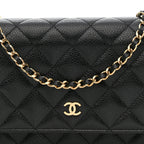 Caviar Quilted Wallet on Chain WOC Black