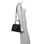 Dollar Calfskin Crystal Web Medium Dionysus Bamboo Top Handle Bag Black Black Diamond