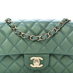 Iridescent Lambskin Quilted Mini Rectangular Flap Green