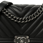 Lambskin Chevron Quilted Medium Boy Flap Black