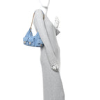 Washed Denim Quilted Large Trendy Pockets Hobo Blue