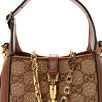 New Canvas Charisma Calfskin Crystal GG Monogram Mini Jackie 1961 Hobo Camel Ebony