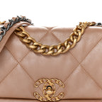 Shiny Lambskin Quilted Medium Chanel 19 Flap Beige