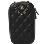 Caviar Quilted Phone Holder Wallet On Chain WOC Black