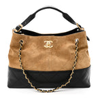 Suede Calfskin Shiny Lambskin Quilted Small Coco Base Shopping Bag Beige Black