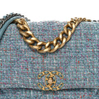 Tweed Quilted Large Chanel 19 Flap Blue Multicolor