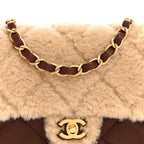 Shearling Lambskin Quilted Mini Furry Coco Flap Beige Brown