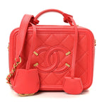 Caviar Quilted Small CC Filigree Vanity Case Red