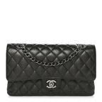 Metallic Caviar Quilted Medium Double Flap Dark Charcoal