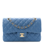Caviar Quilted Small Double Flap Blue