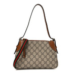 GG Supreme Monogram Textured Calfskin Small Emblem Shoulder Bag Beige Dark Brown