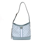 GG Supreme Monogram Textured Dollar Calfskin Web Small Ophidia Bucket Shoulder Bag Dusty Blue