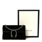 Velvet Skipper Crystal GG Monogram Super Mini Dionysus Shoulder Bag Black
