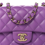 Lambskin Quilted Mini Rectangular Flap Purple