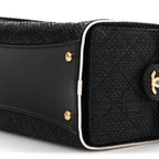 Braided Raffia Calfskin Small Chanel 25 Handbag Black White