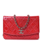 Patent Quilted Brilliant Wallet On Chain WOC Red