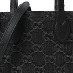 Denim GG Monogram Dollar Calfskin Mini Ophidia Tote Black Grey
