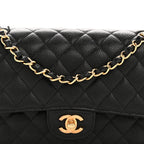 Caviar Quilted Medium Double Flap Black