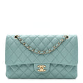 Caviar Quilted Medium Double Flap Light Blue