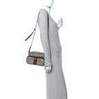 GG Supreme Monogram Textured Dollar Calfskin Web Small Ophidia Convertible Shoulder Bag Beige Ebony New Acero