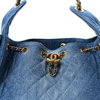 Washed Denim Quilted Small Chanel 25 Handbag Blue