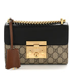 GG Supreme Monogram Calfskin Small Padlock Shoulder Bag Beige Black Cuir