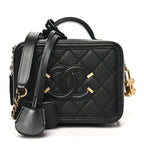 Caviar Quilted Small CC Filigree Vanity Case Black