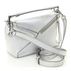 Laminated Lambskin Small Puzzle Edge Bag Silver
