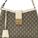 GG Supreme Monogram Moon Calfskin Medium Padlock Shoulder Bag Beige Ebony Mystic White