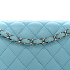 Lambskin Quilted Medium Double Flap Light Blue