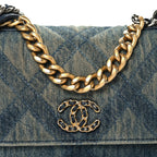 Denim Quilted Chanel 19 Wallet On Chain WOC Blue