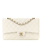 Caviar Quilted Medium Double Flap White