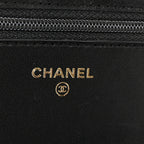 Lambskin Quilted Top Handle Trendy CC Wallet On Chain WOC Black