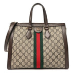 GG Supreme Monogram Web Medium Ophidia Tote Bag Brown
