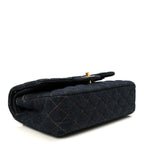 Denim Quilted Medium Double Flap Dark Blue