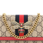 GG Supreme Monogram Web Queen Margaret Chain Wallet Red