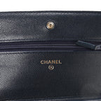 Caviar Quilted Wallet on Chain WOC Navy Blue