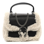 Sakai Be Green Calfskin Shearling Mini Dionysus Top Handle Bag Black