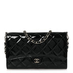 Patent Quilted Wallet On Removable Chain WOC Black