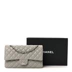 Lambskin Quilted Medium Double Flap Grey