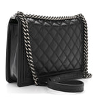 Calfskin Embossed Stitch Large Boy Flap Black
