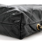 Shiny Calfskin Quilted Chanel 22 Backpack Black