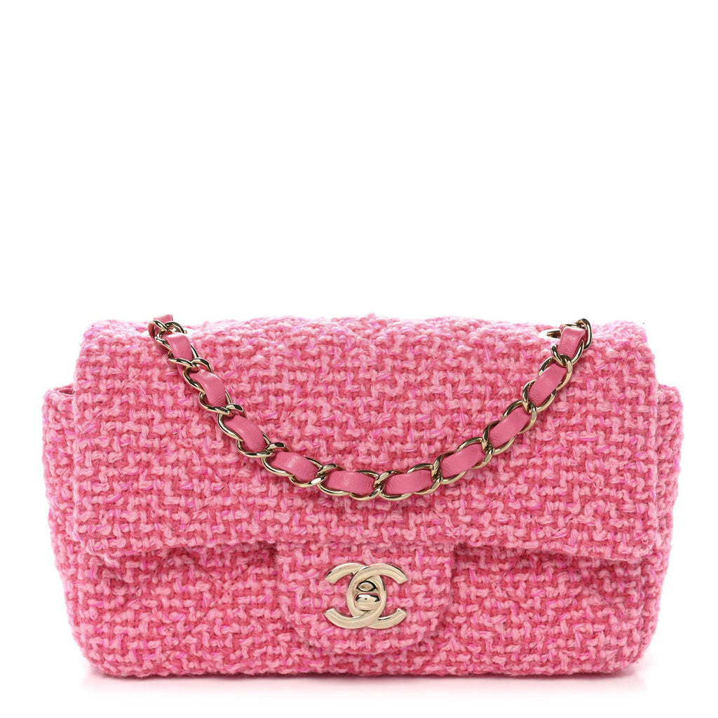 Wool Tweed Quilted Mini Rectangular Flap Dark Pink Fuchsia